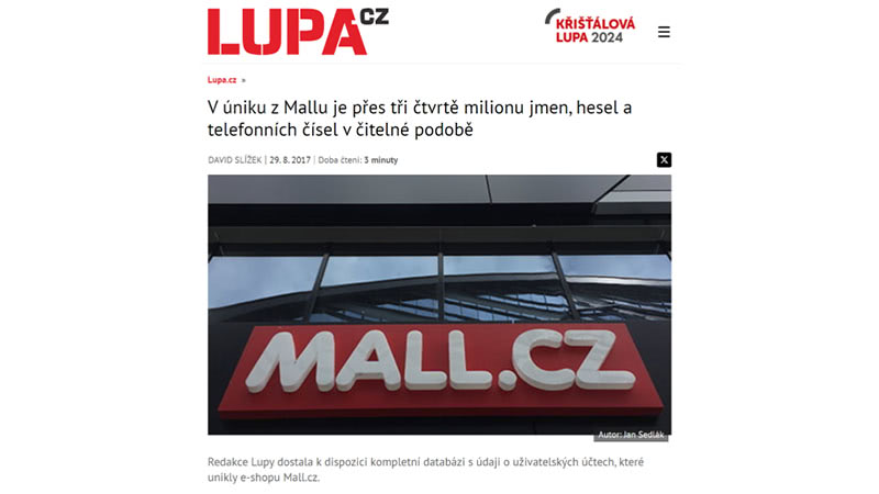 V úniku z Mallu je přes tři čtvrtě milionu jmen a hesel