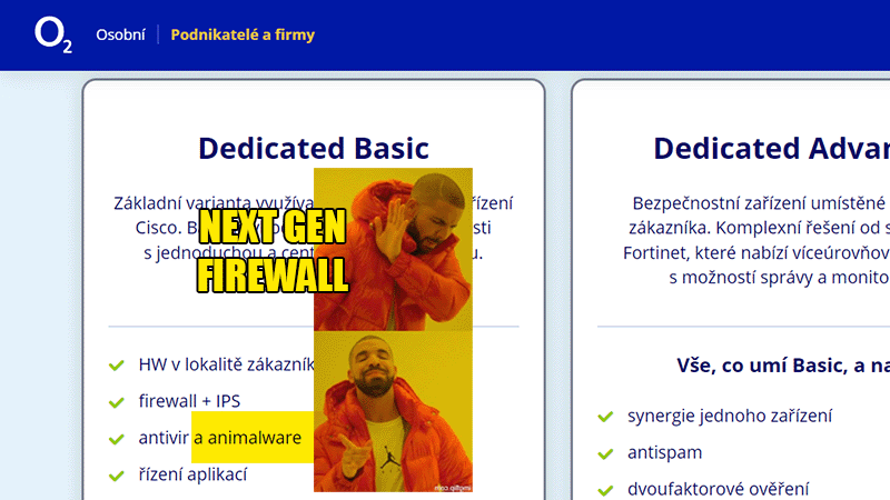 Kdepak next gen firewall, O2 nabízelo animalware [sic]